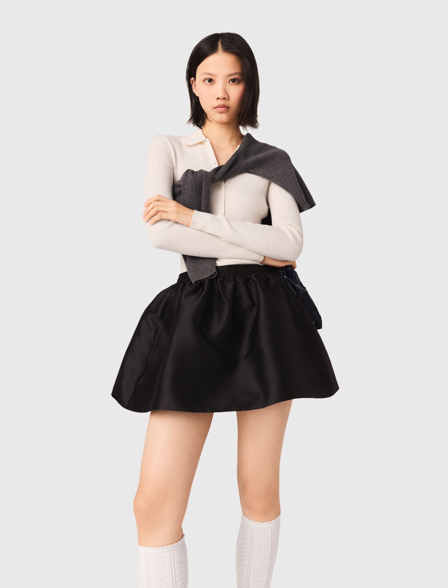 Short Taffeta Bubble Skirt BLACK
