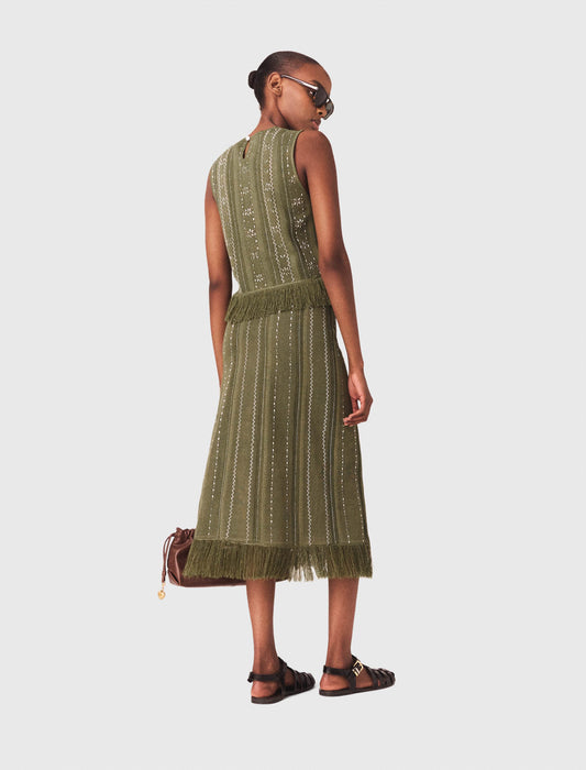 Knit Skirt With Rhinestone Flowers Khaki