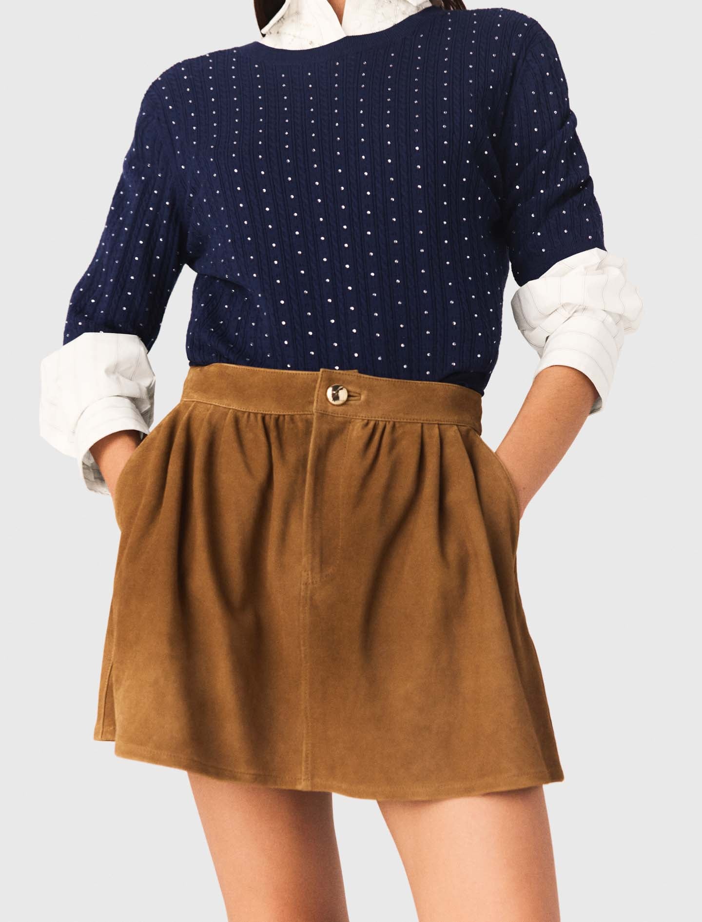 Short Suede Skirt Camel