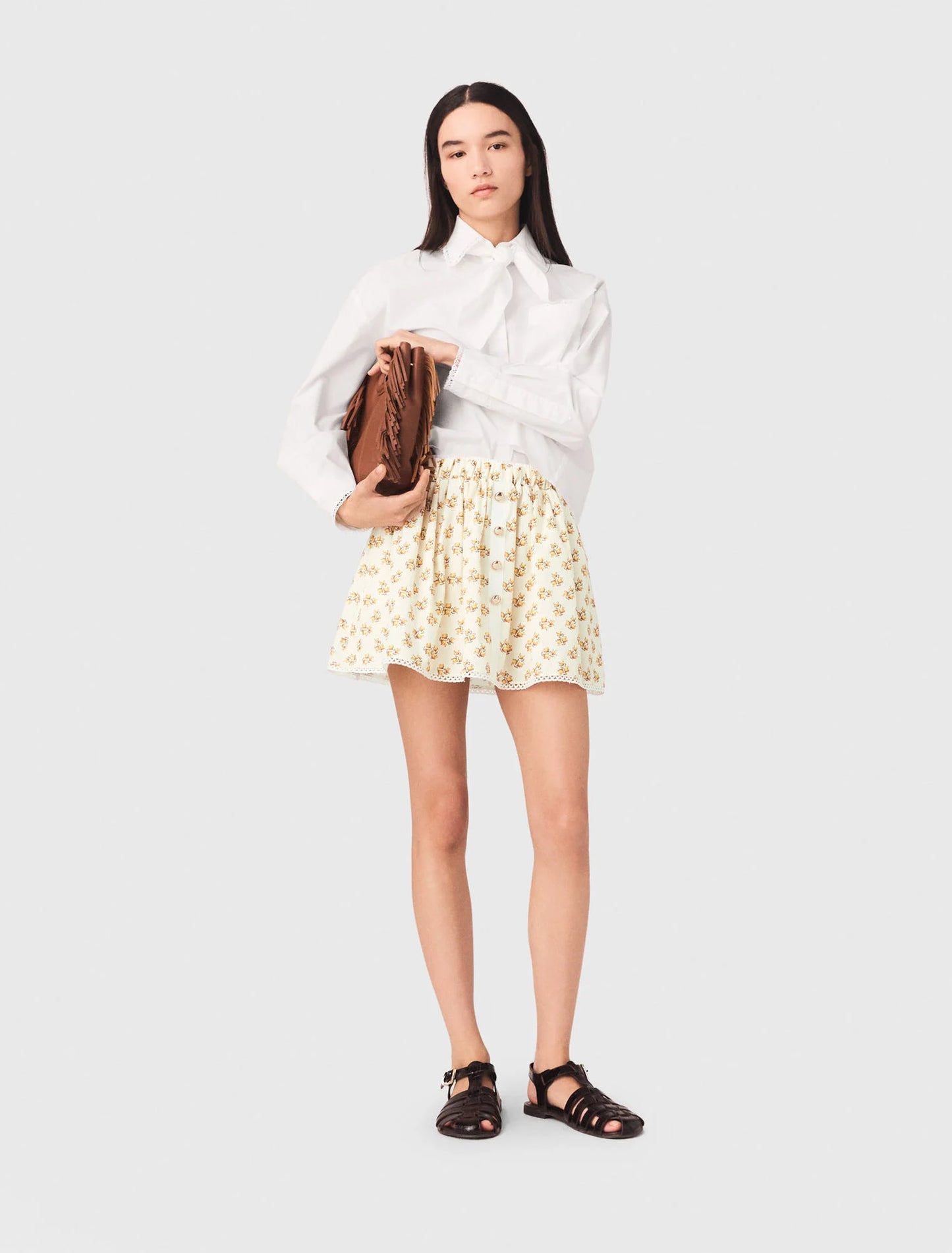 Printed Skirt With Rickrack Trim Yellow Small Flowers Print