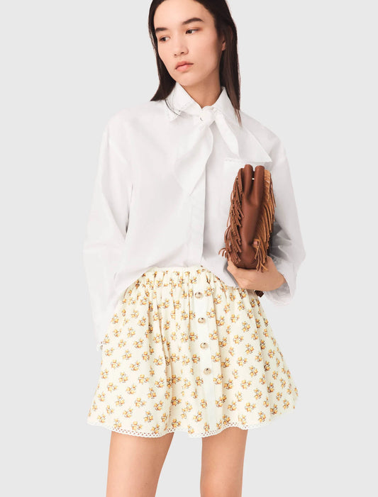 Printed Skirt With Rickrack Trim Yellow Small Flowers Print