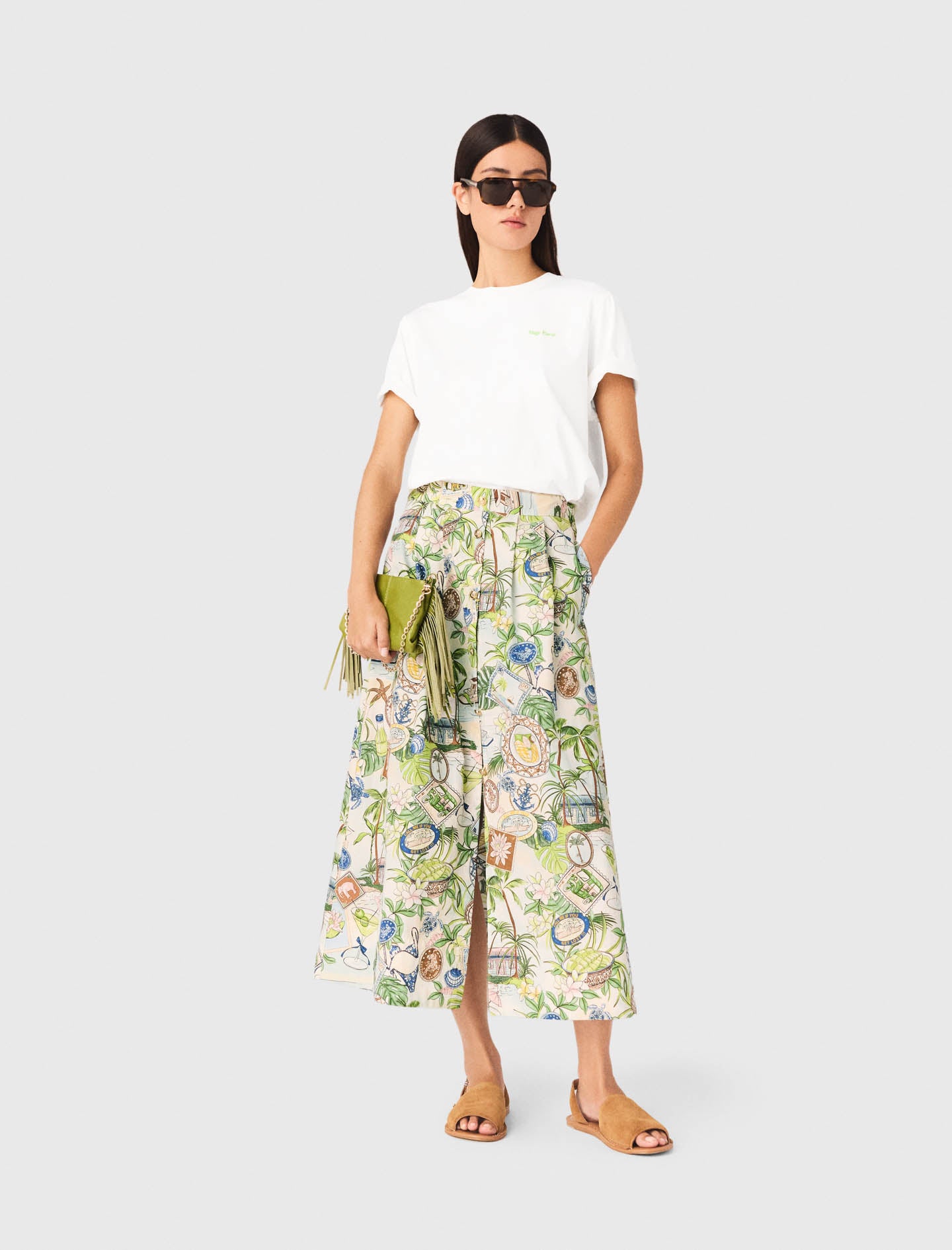 Printed maxi skirt with shorts Postcard Print