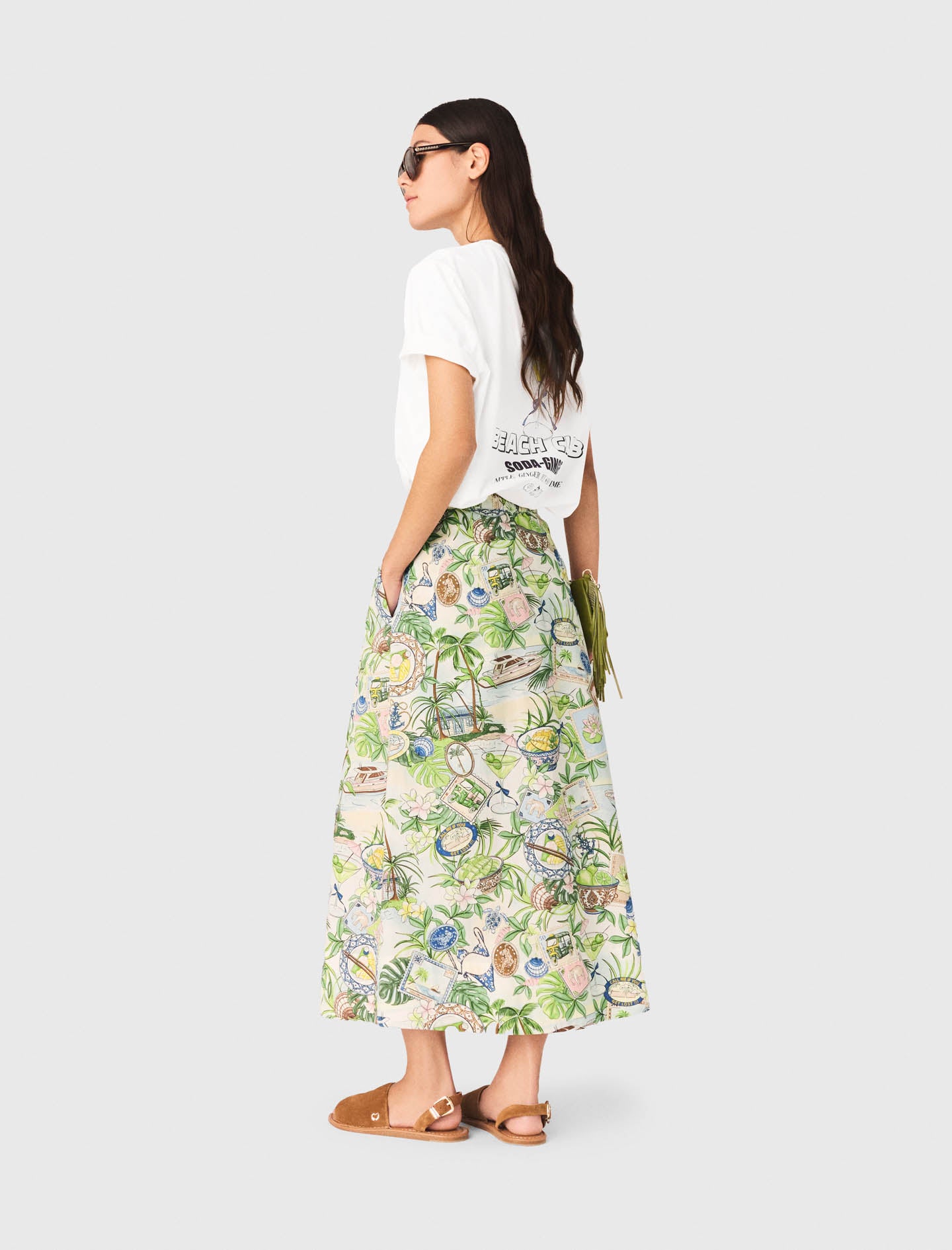 Printed maxi skirt with shorts Postcard Print