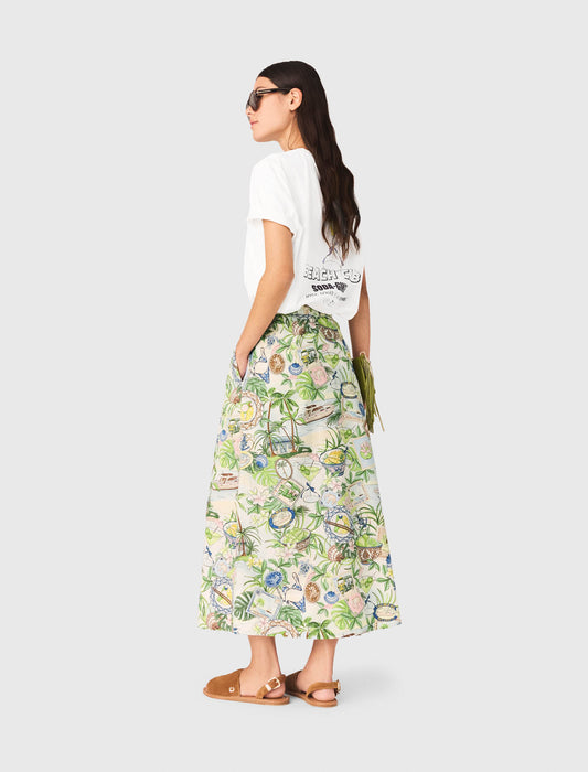 Printed maxi skirt with shorts Postcard Print