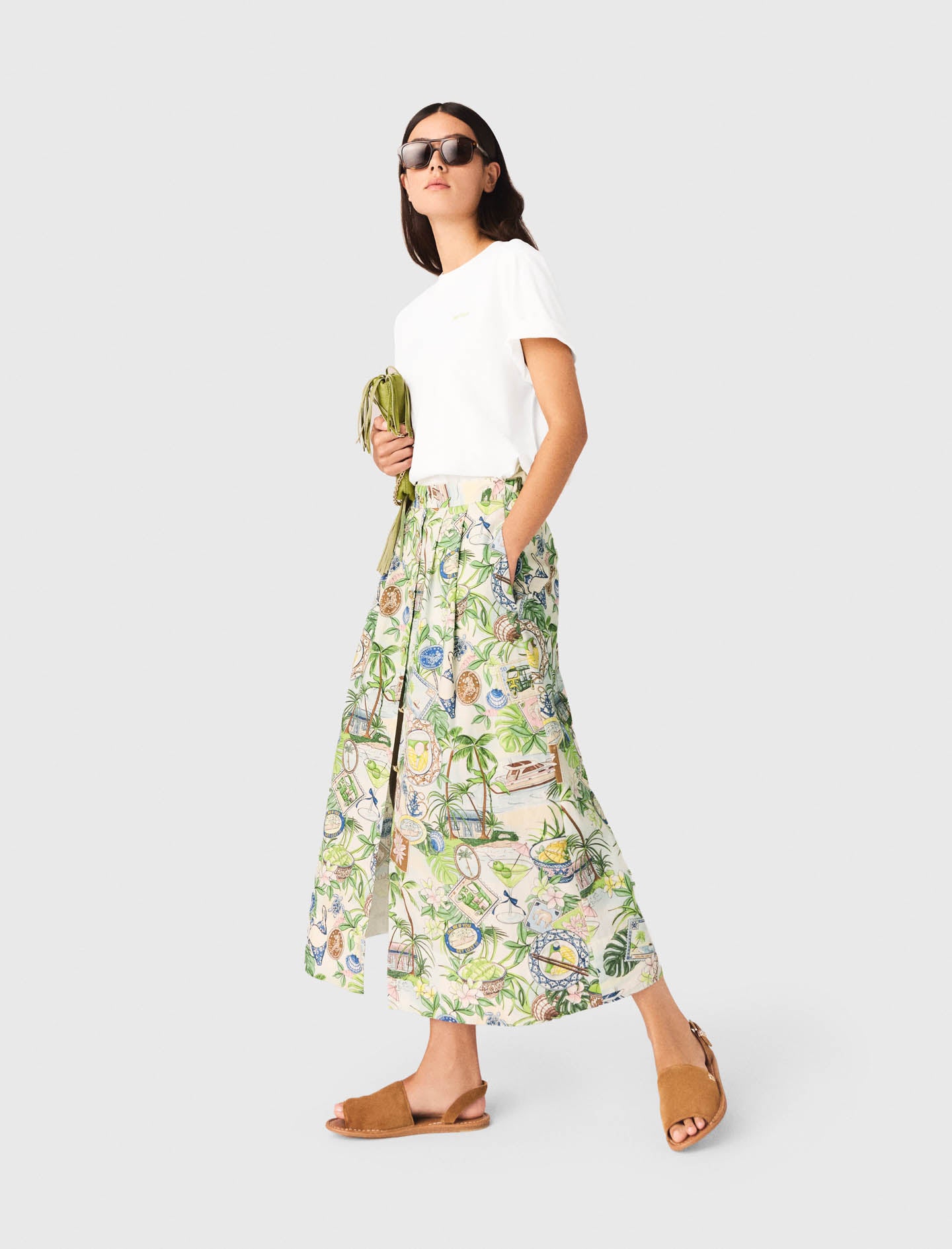 Printed maxi skirt with shorts Postcard Print