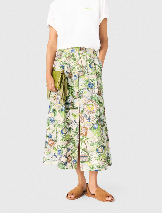 Printed maxi skirt with shorts Postcard Print