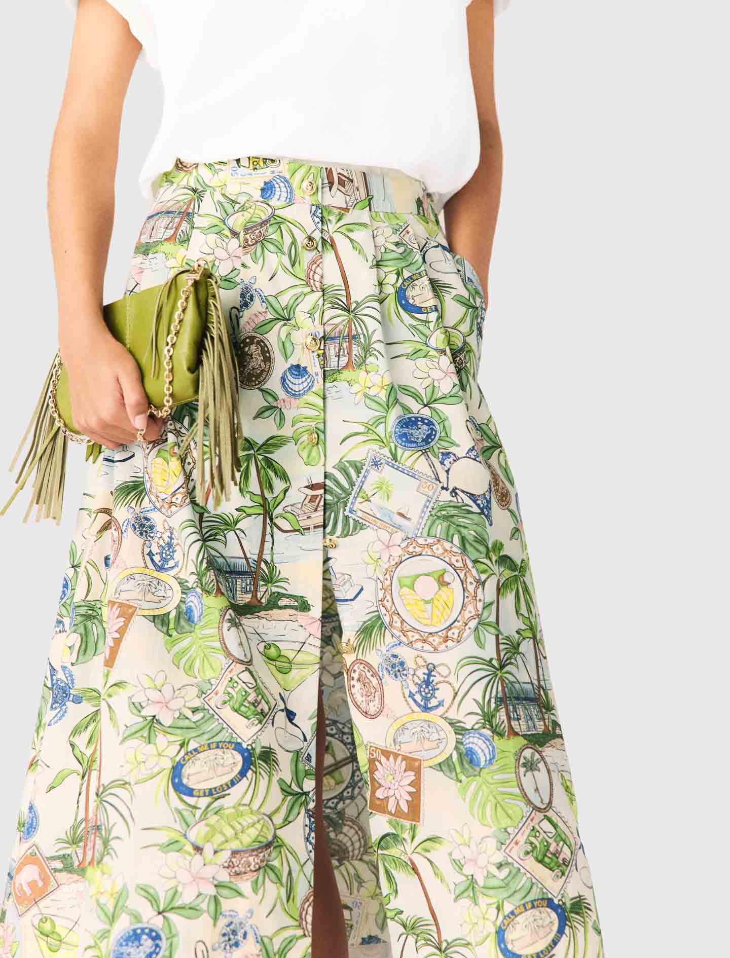 Printed maxi skirt with shorts Postcard Print
