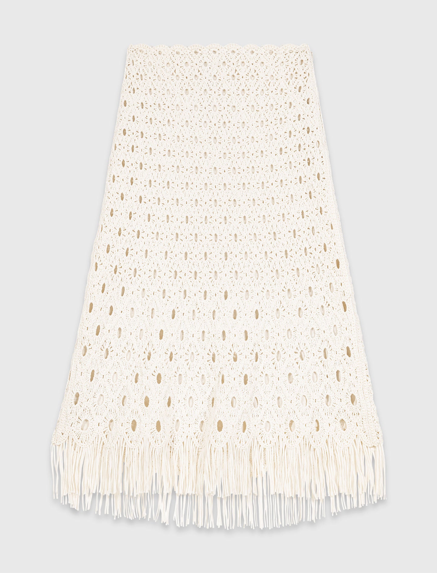 Fringed crochet midi skirt Ecru