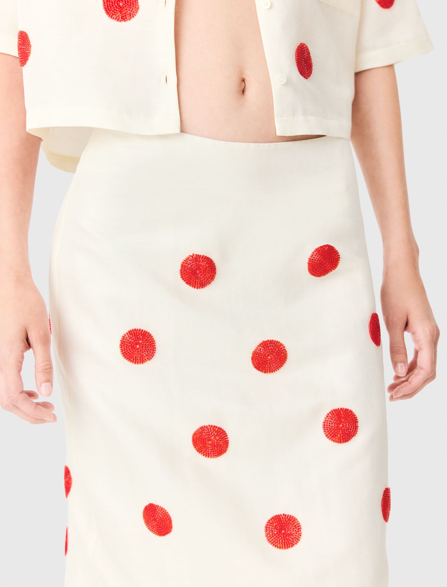 Embroidered linen-silk pencil skirt White