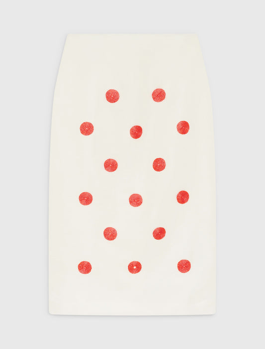 Embroidered linen-silk pencil skirt White