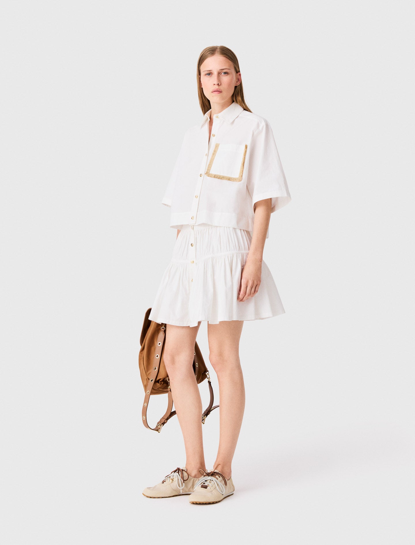 Cotton skirt with gold buttons White