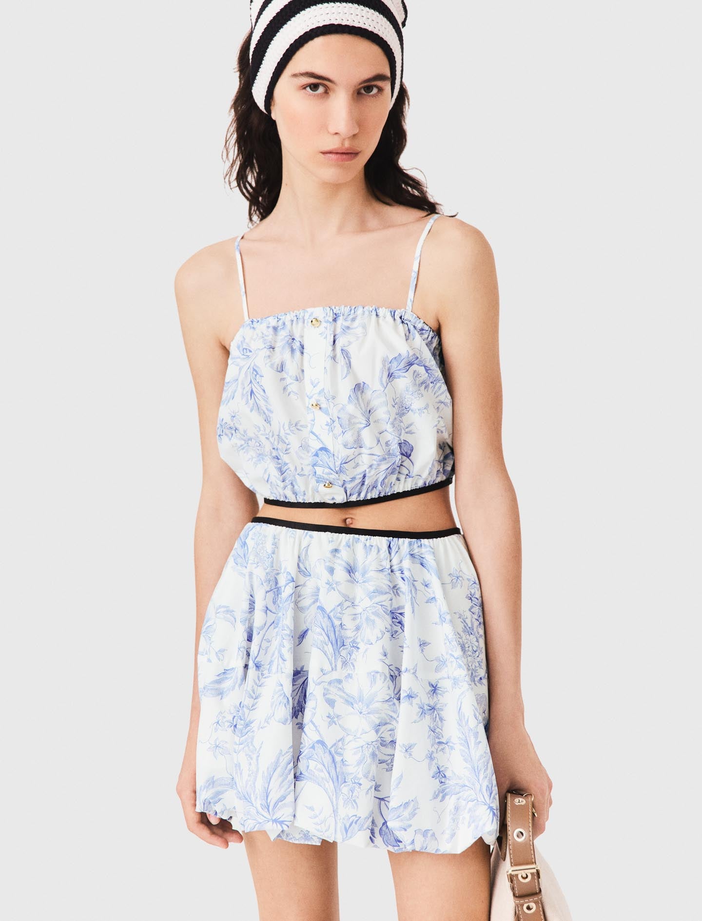 Printed balloon-effect skirt Sky Blue Large Flowers Print