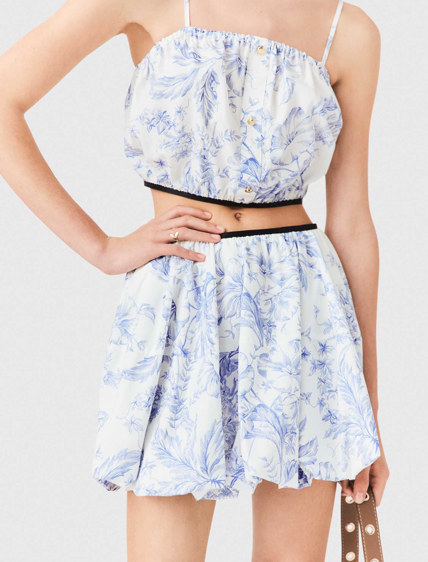 Printed balloon-effect skirt Sky Blue Large Flowers Print