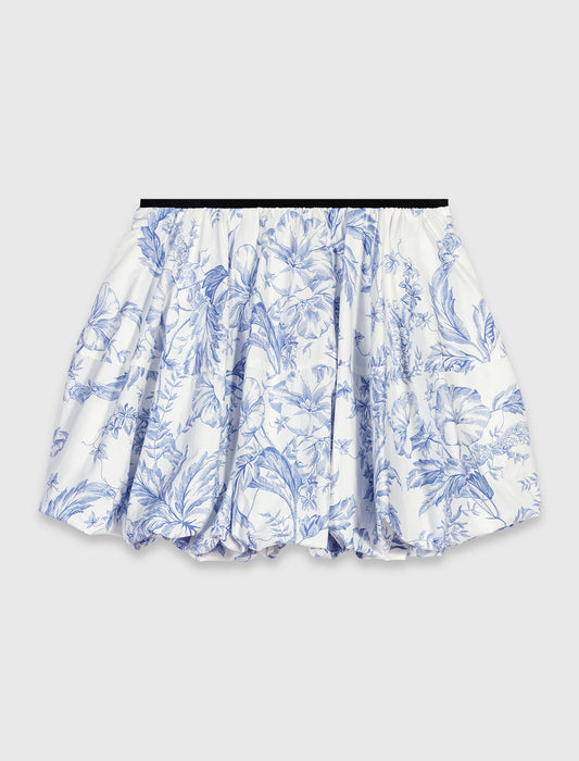 Printed balloon-effect skirt Sky Blue Large Flowers Print