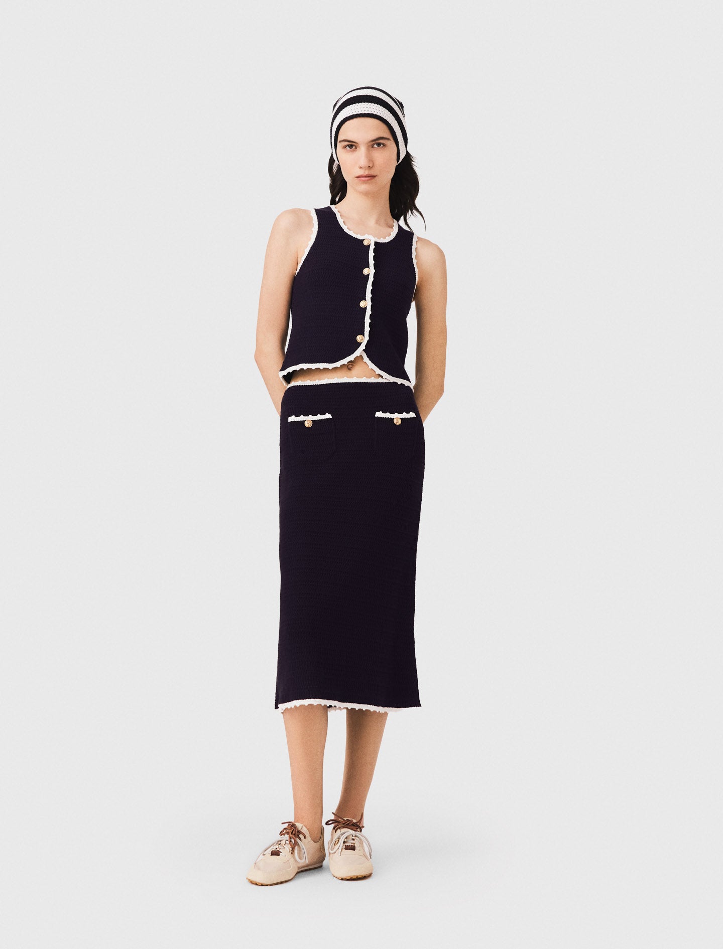 Midi skirt with crochet trim Navy