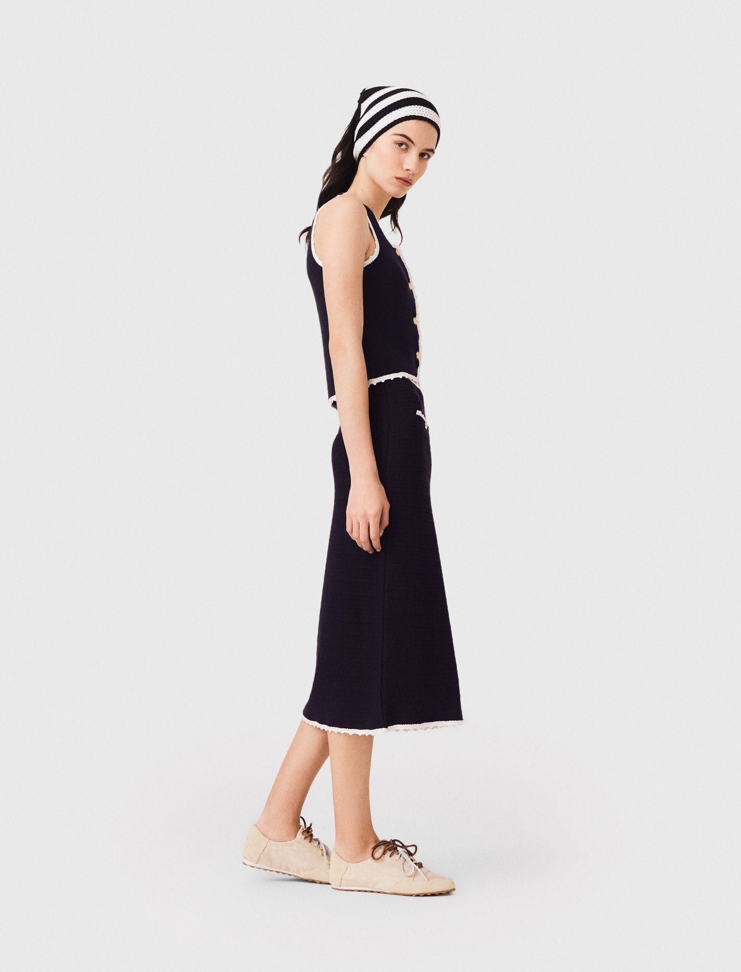 Midi skirt with crochet trim Navy