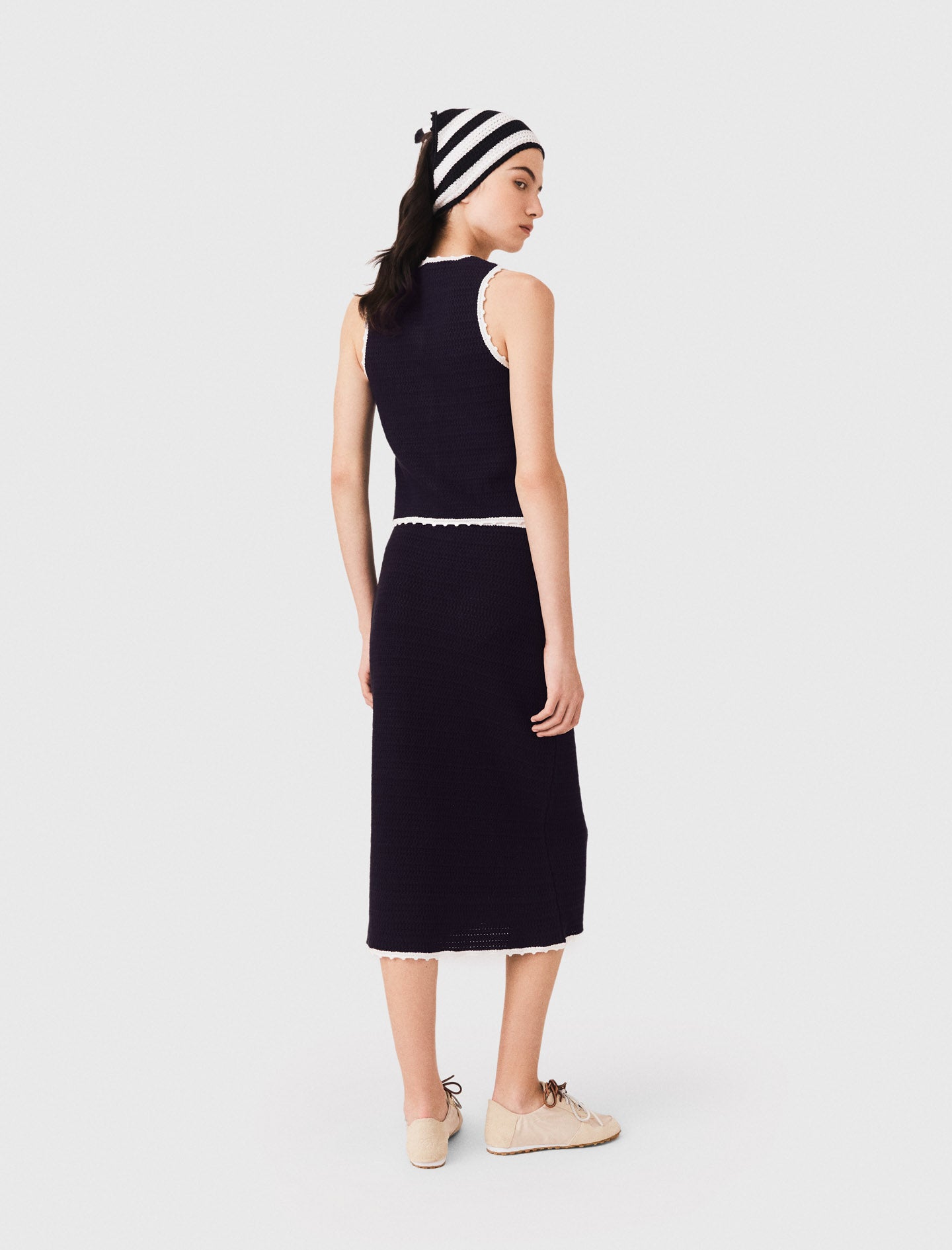 Midi skirt with crochet trim Navy