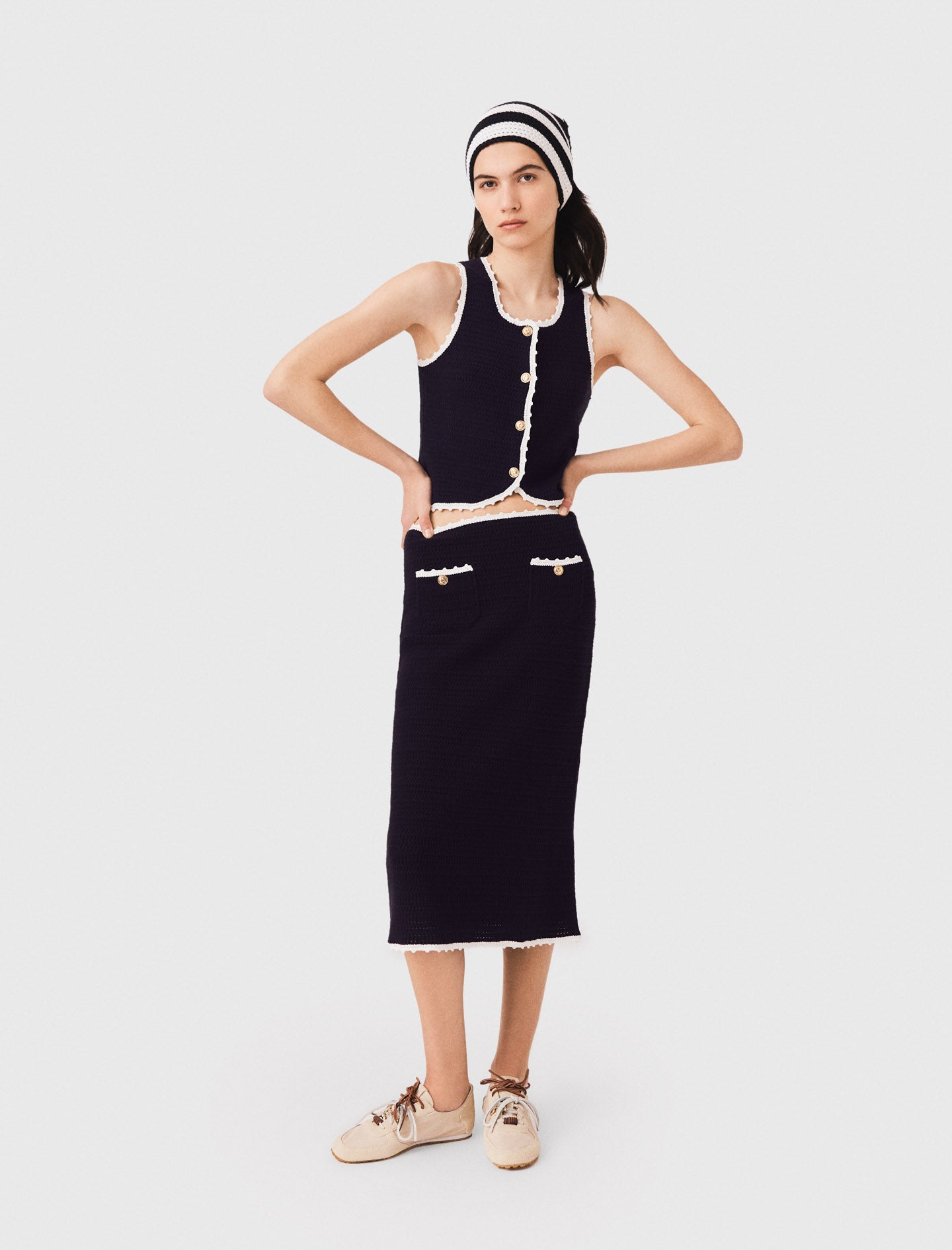 Midi skirt with crochet trim Navy