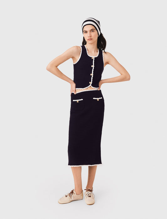 Midi skirt with crochet trim Navy