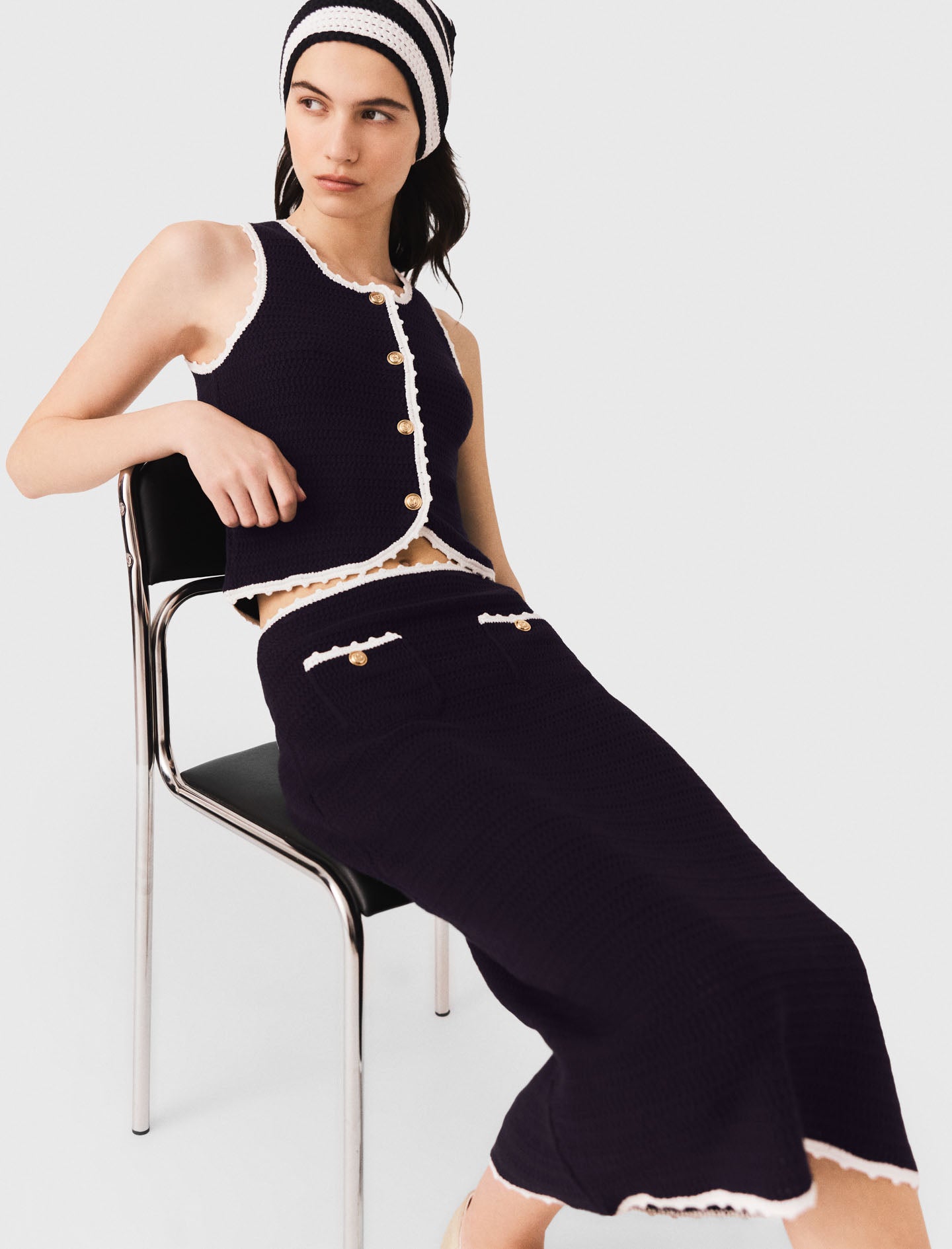 Midi skirt with crochet trim Navy