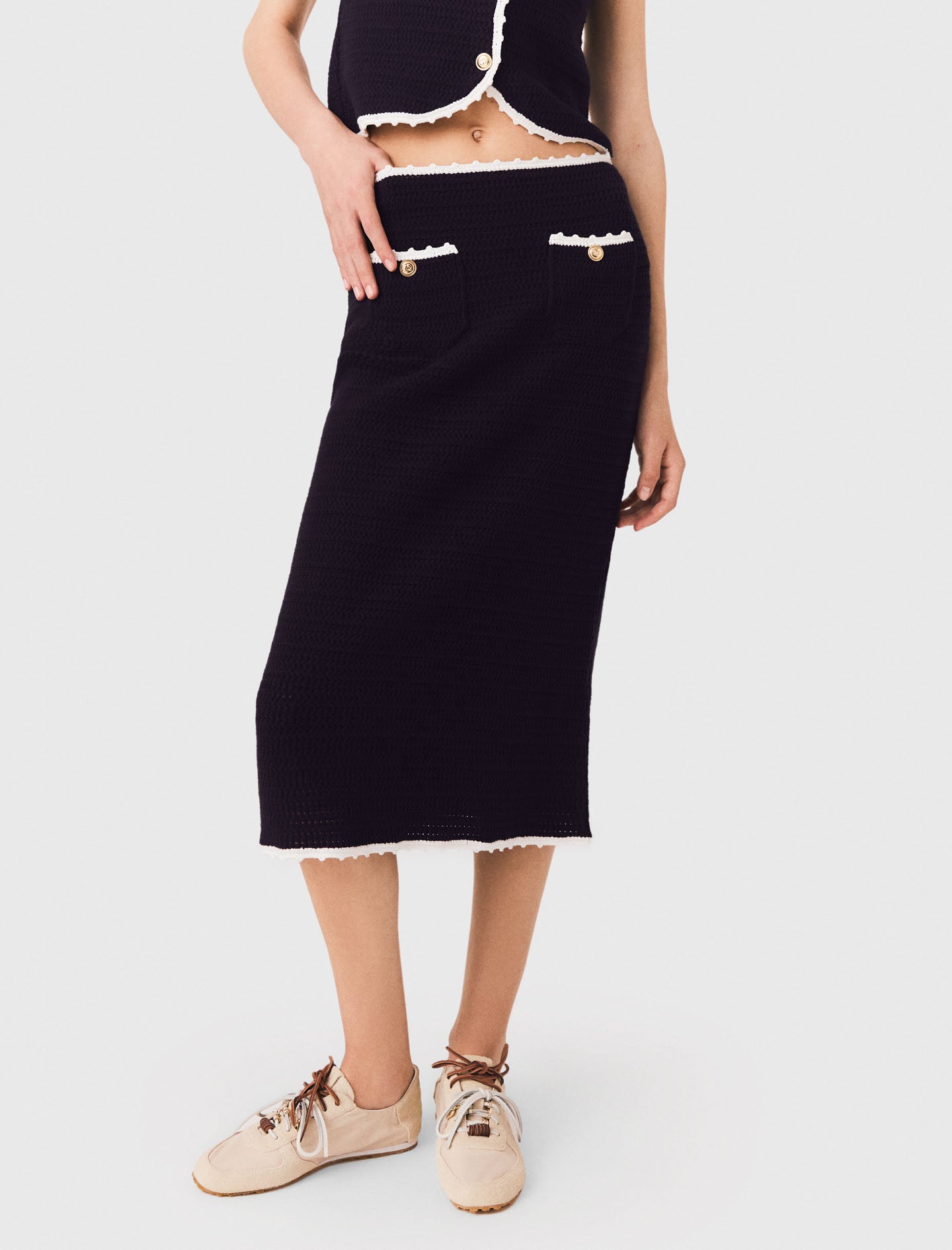 Midi skirt with crochet trim Navy