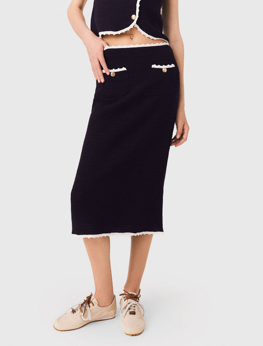 Midi skirt with crochet trim Navy