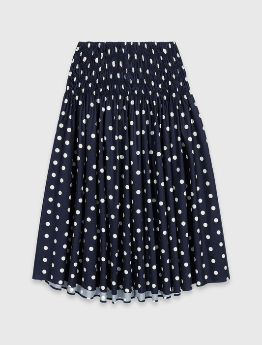 Long cotton skirt Navy Dots Print
