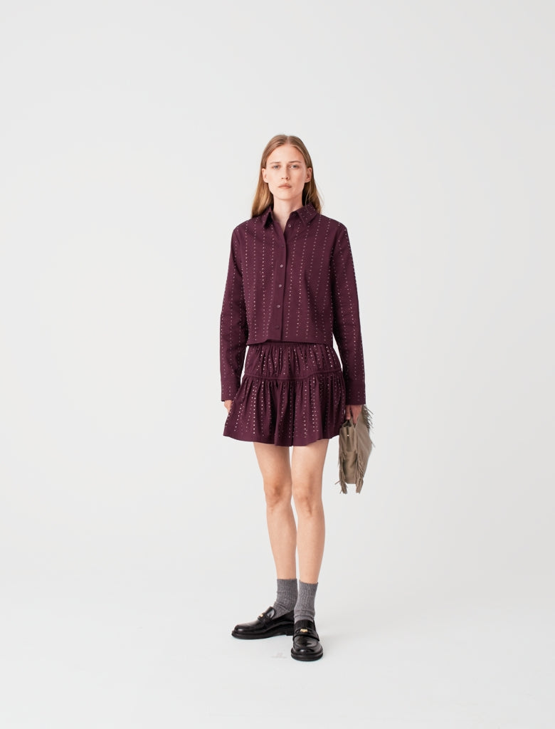Short rhinestone cotton skirt Burgundy