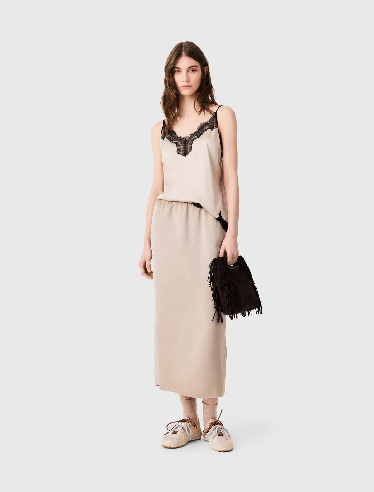 Satin pencil skirt Beige