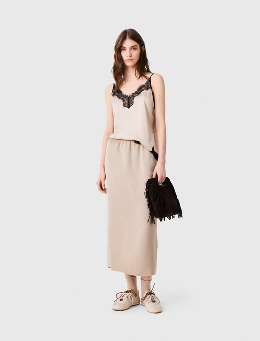 Satin pencil skirt Beige