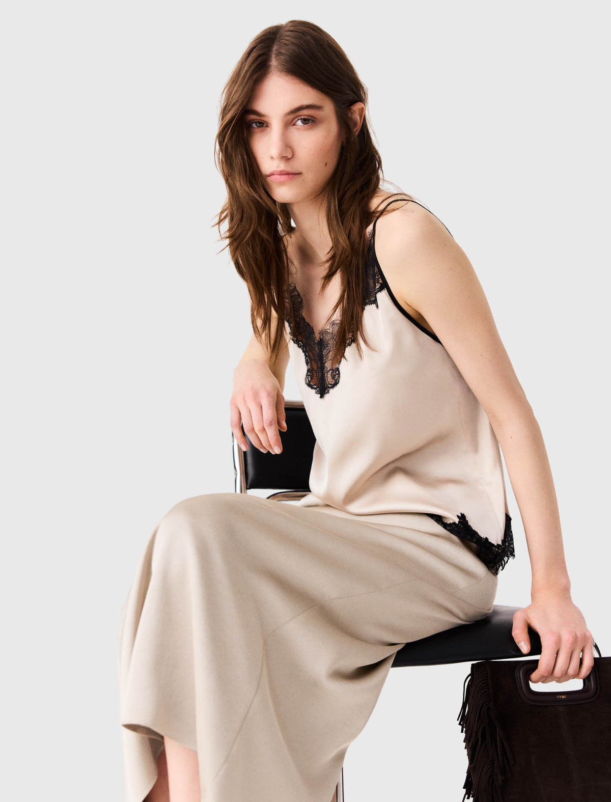 Satin pencil skirt Beige