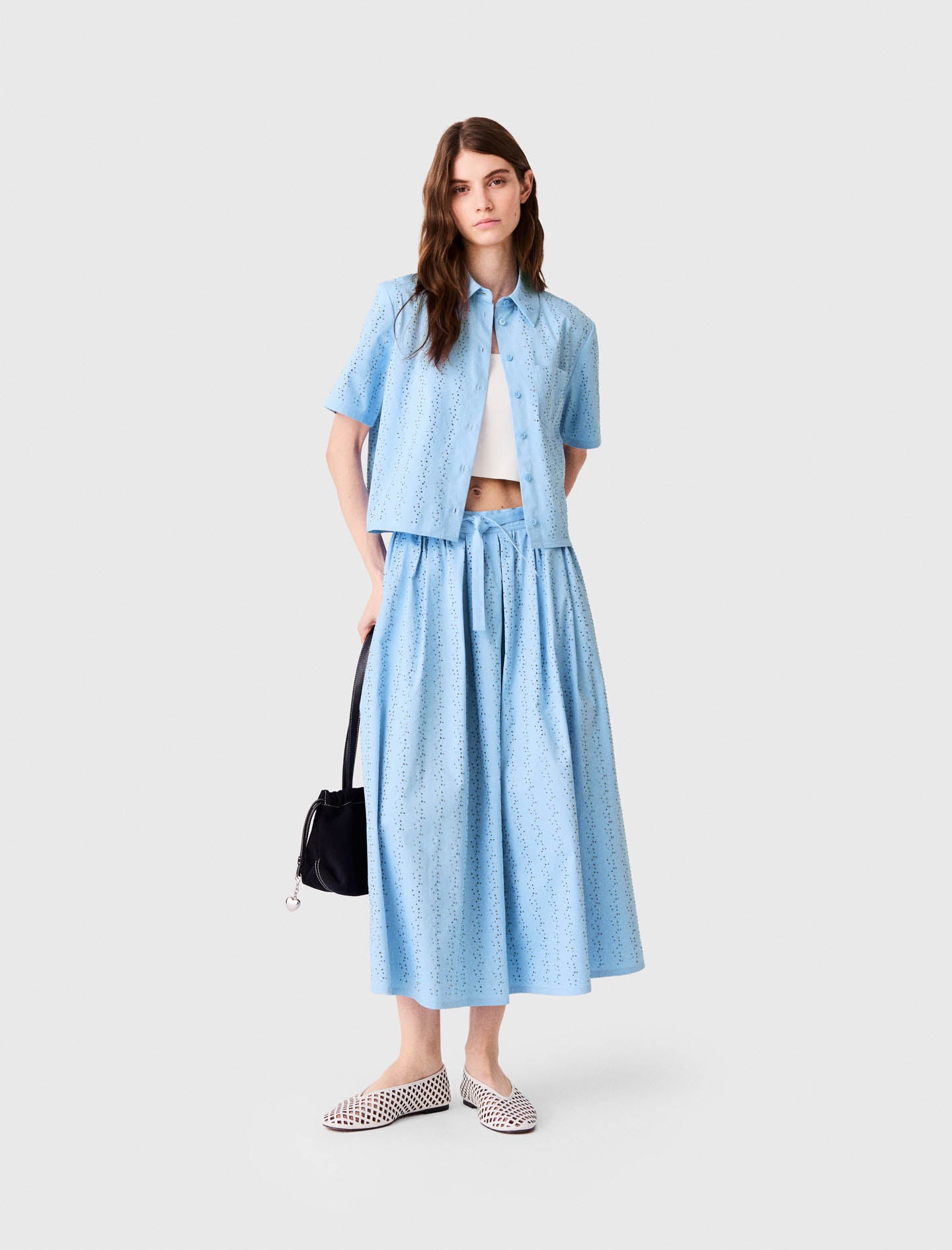 Long rhinestone cotton skirt Blue Sky