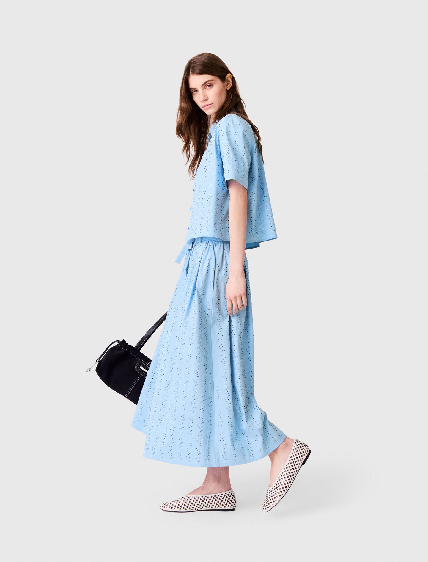 Long rhinestone cotton skirt Blue Sky