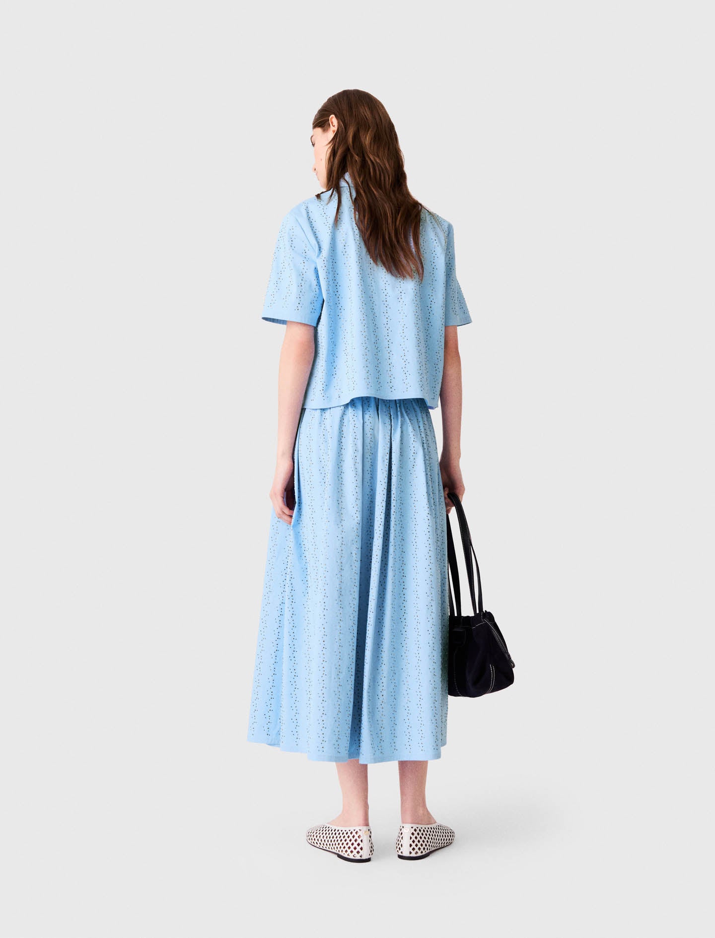 Long rhinestone cotton skirt Blue Sky