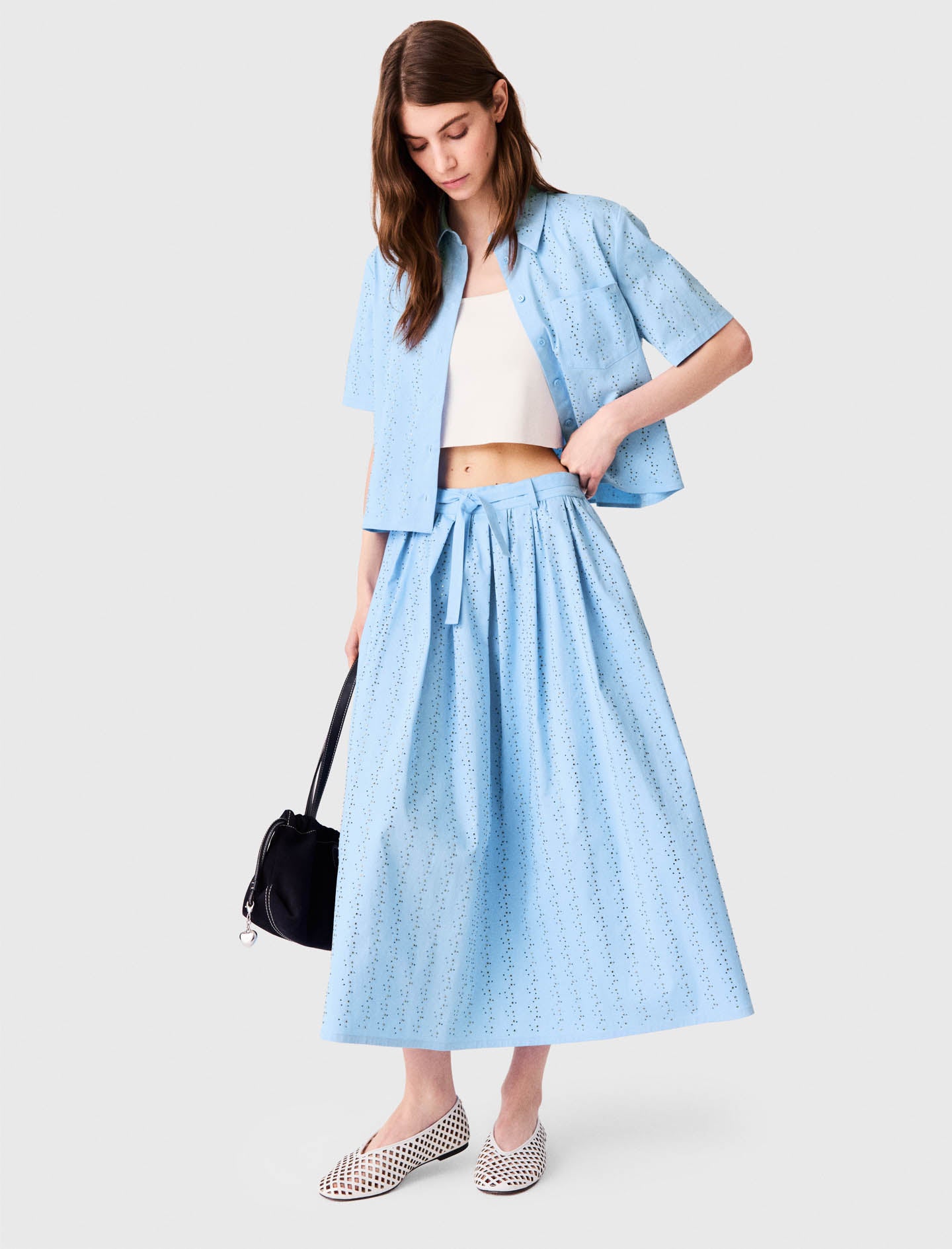 Long rhinestone cotton skirt Blue Sky