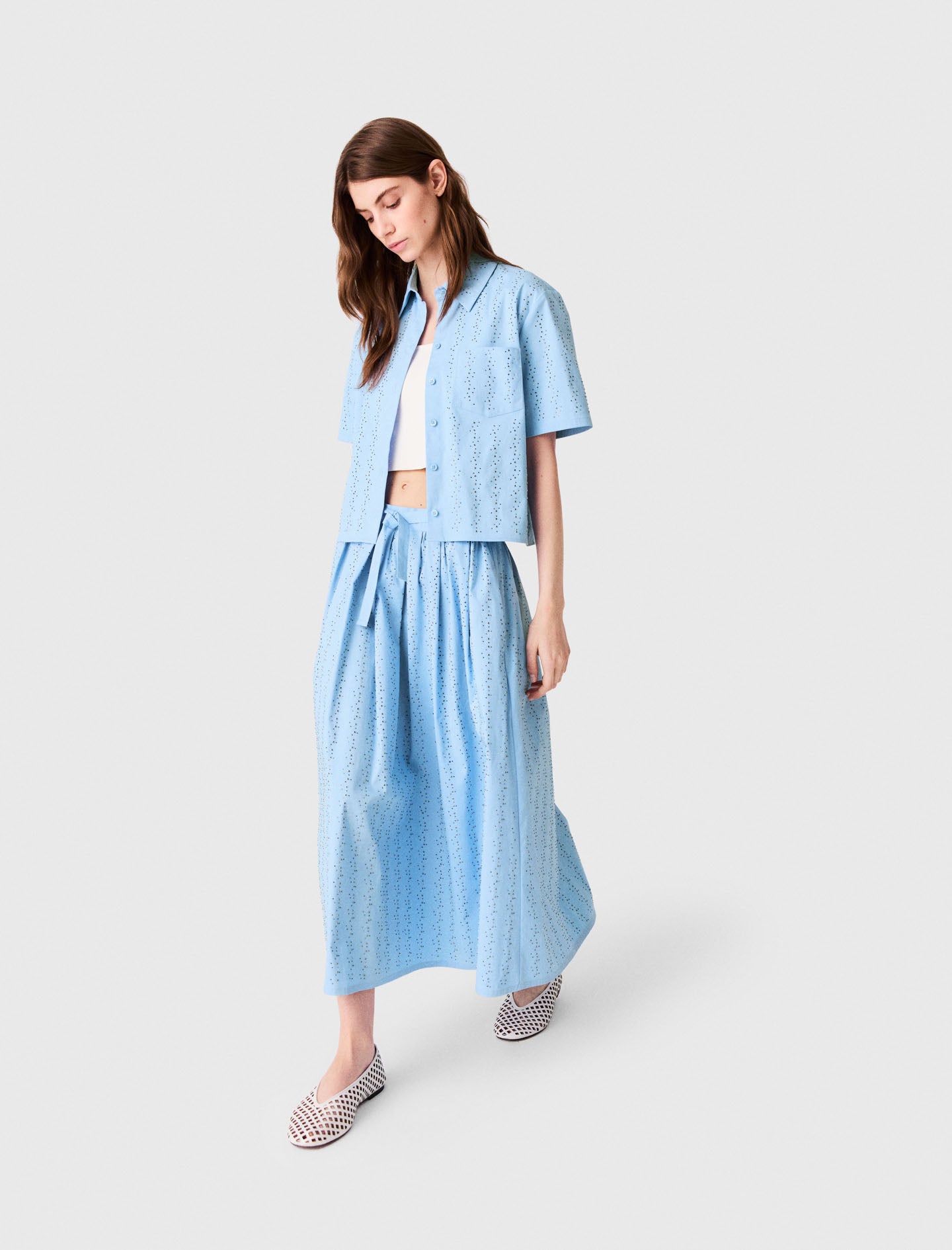 Long rhinestone cotton skirt Blue Sky
