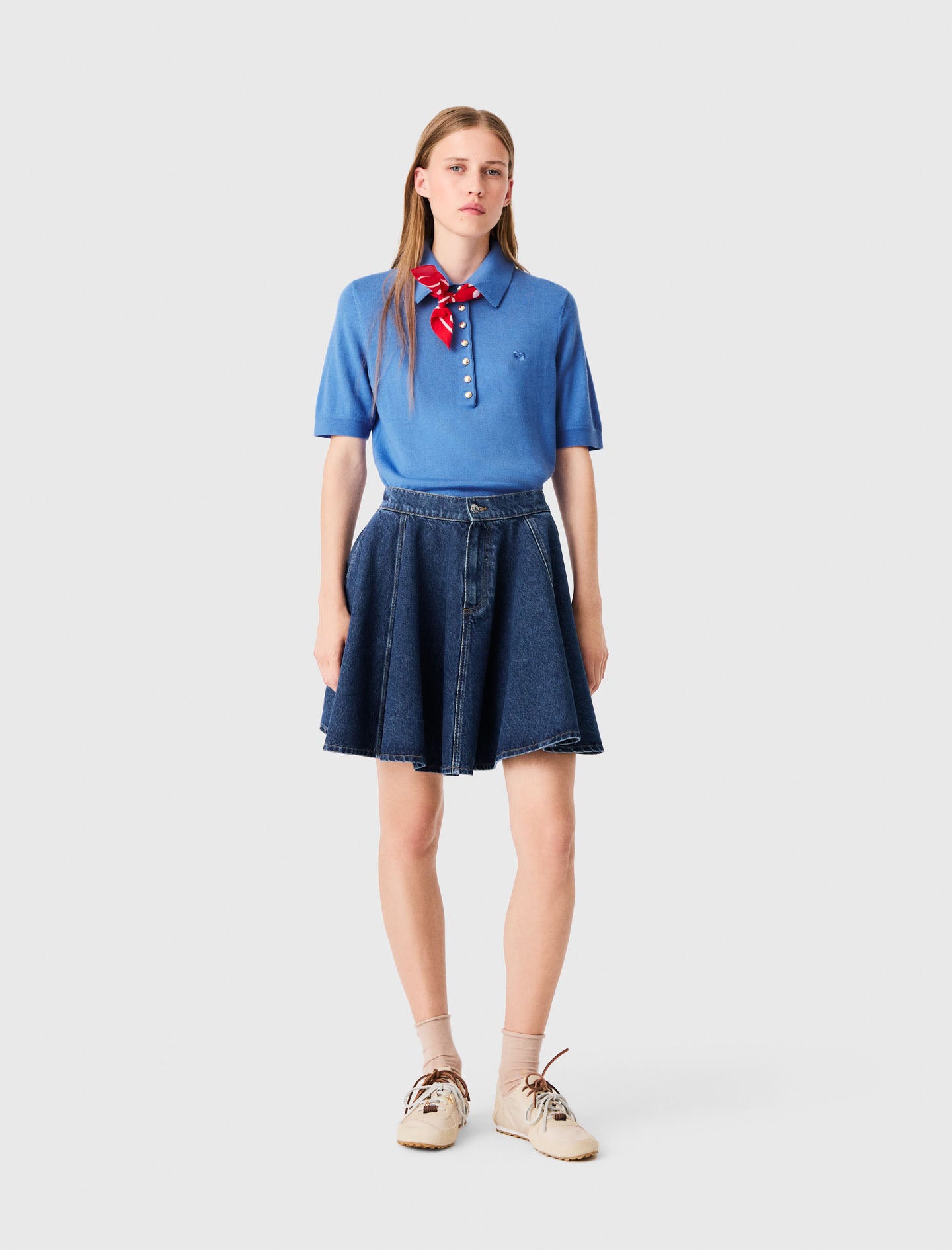 Short flared denim skirt Blue