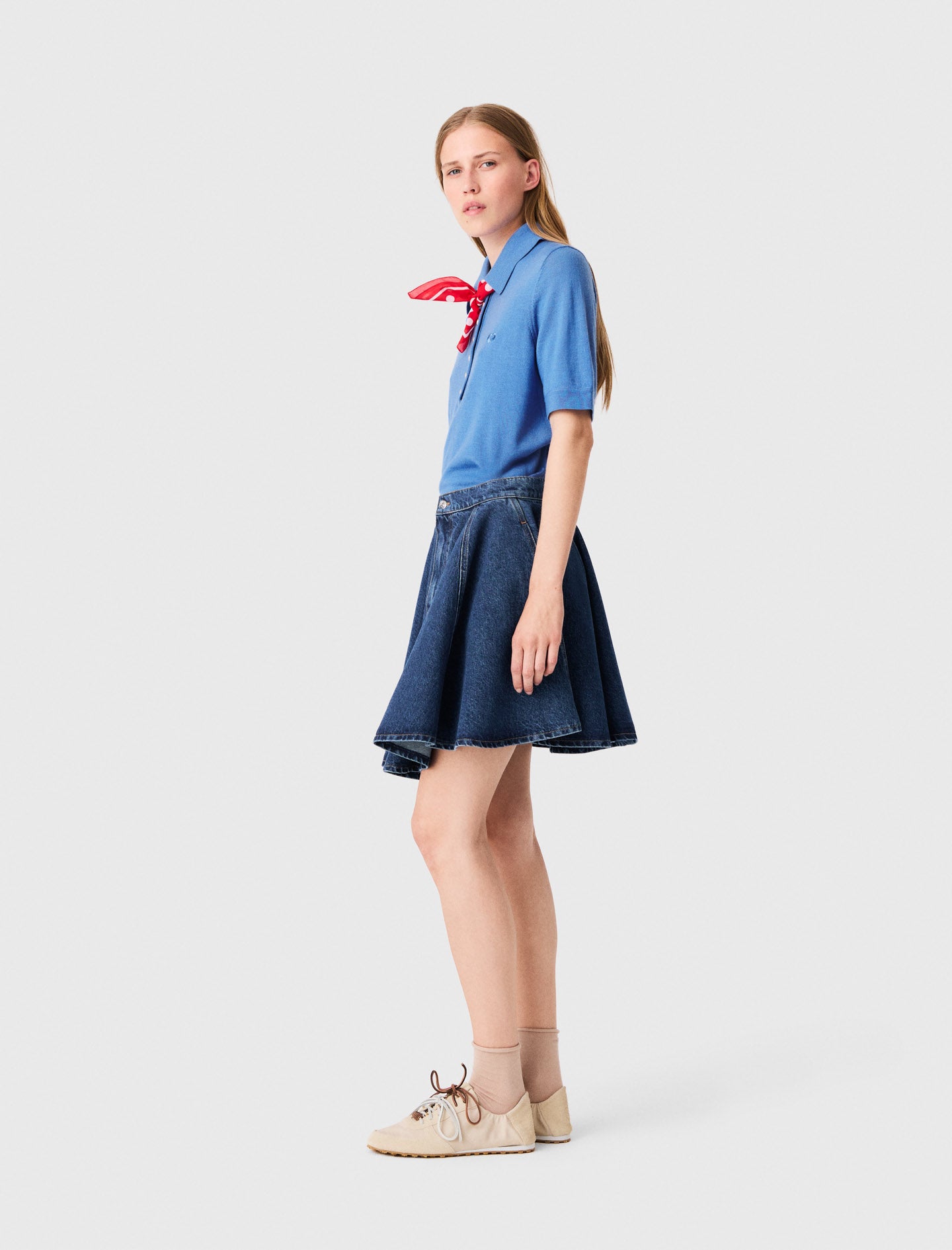 Short flared denim skirt Blue