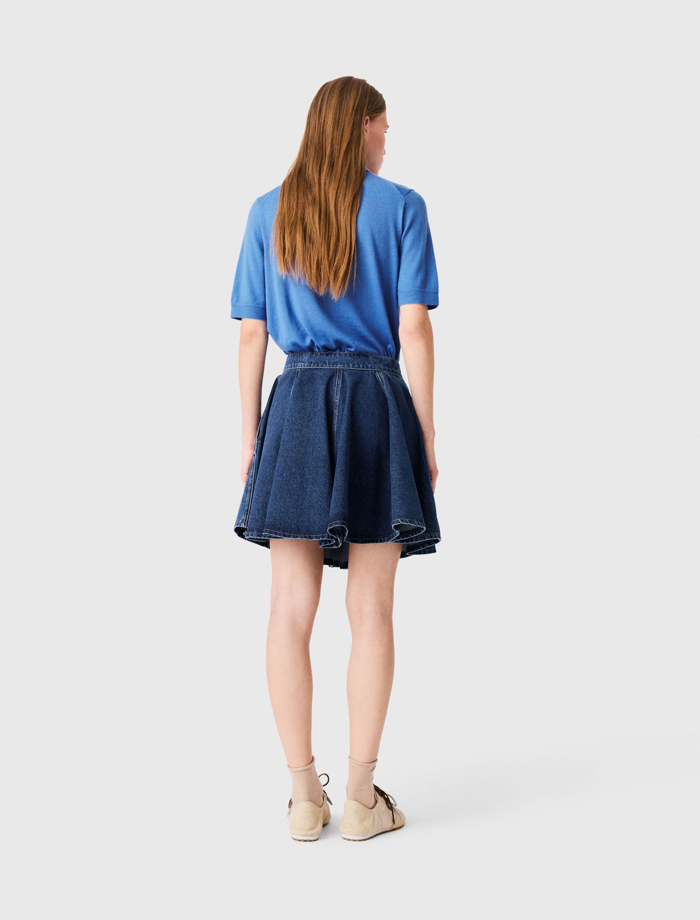 Short flared denim skirt Blue