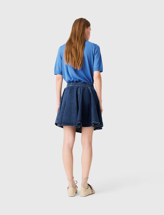 Short flared denim skirt Blue