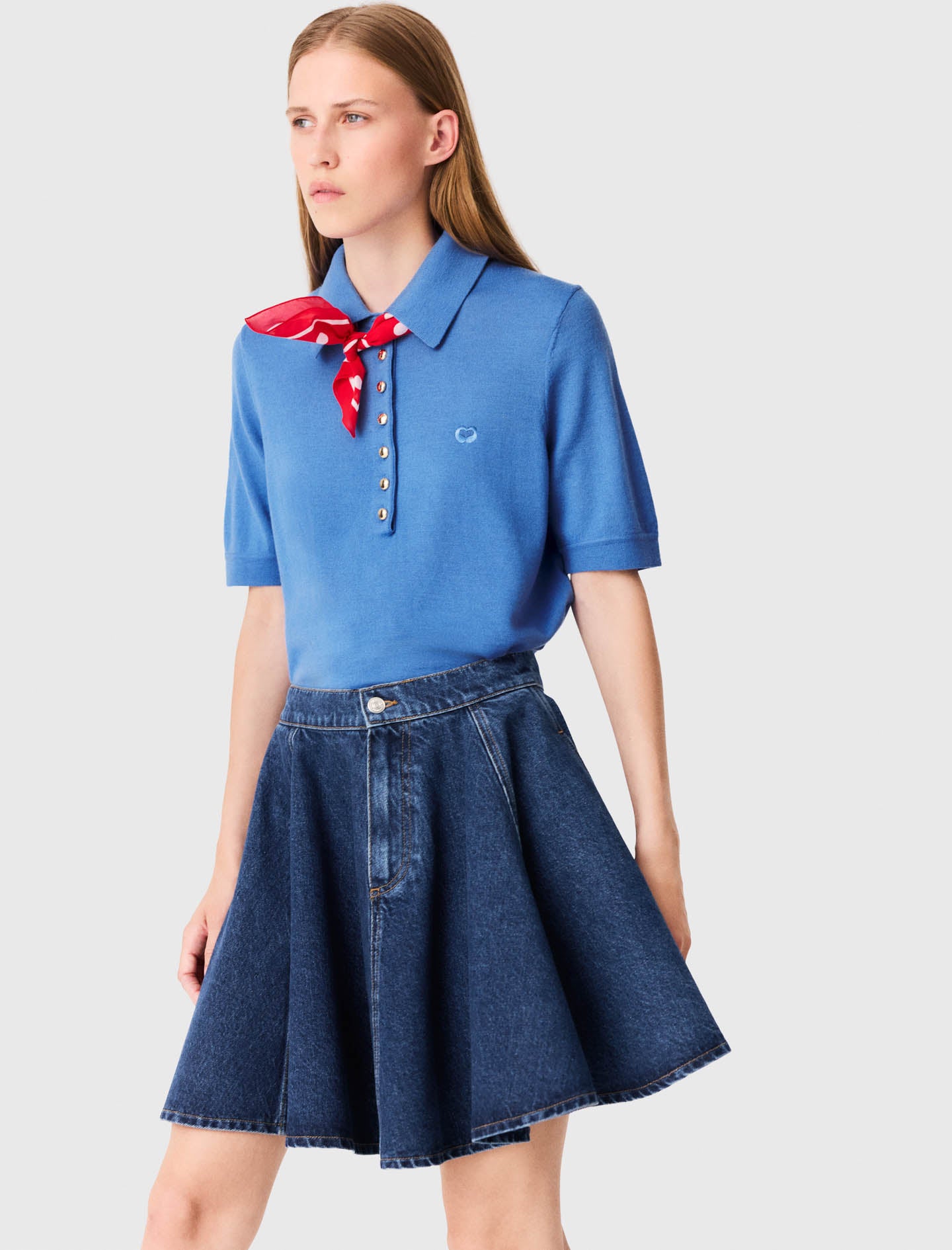Short flared denim skirt Blue