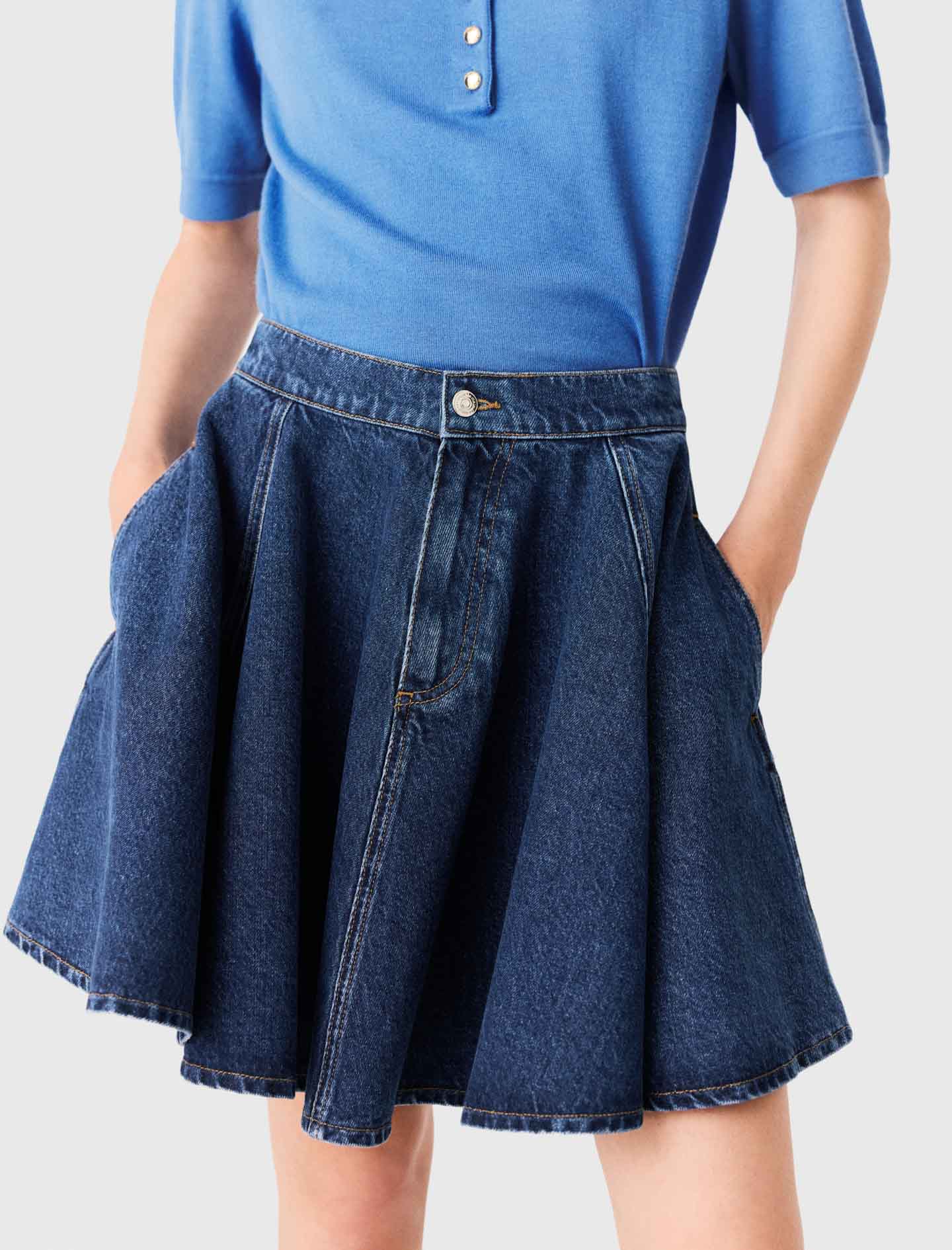 Short flared denim skirt Blue