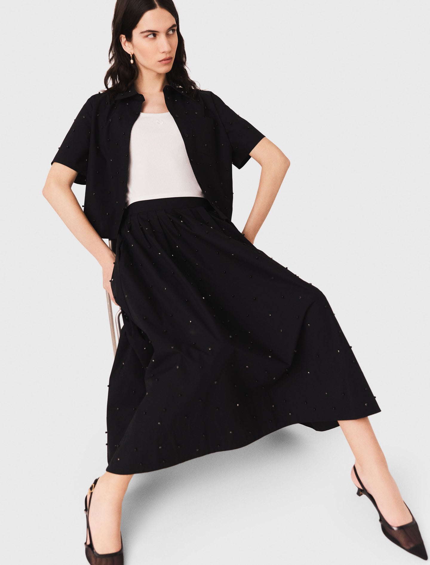 Long beaded and rhinestone skirt Black