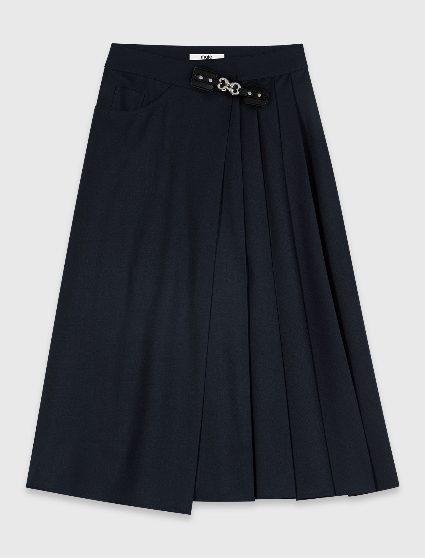Long pleated skirt with buckle Navy