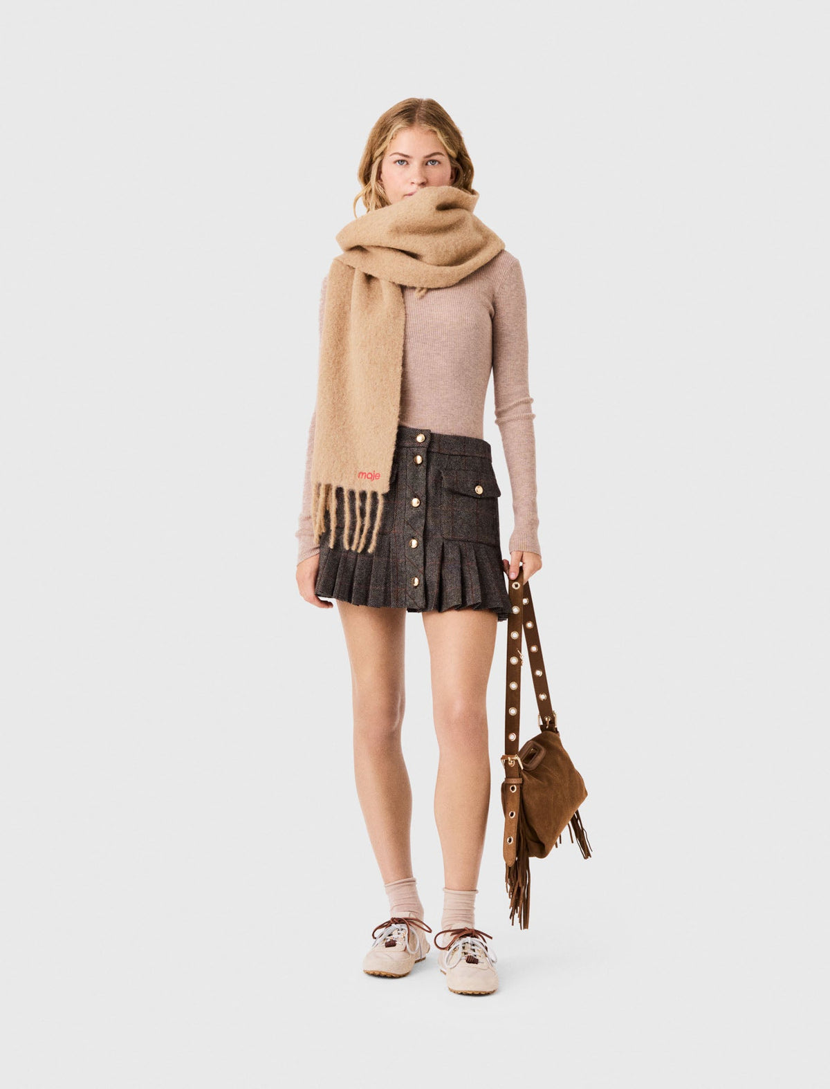 Short Checked Skirt Brown