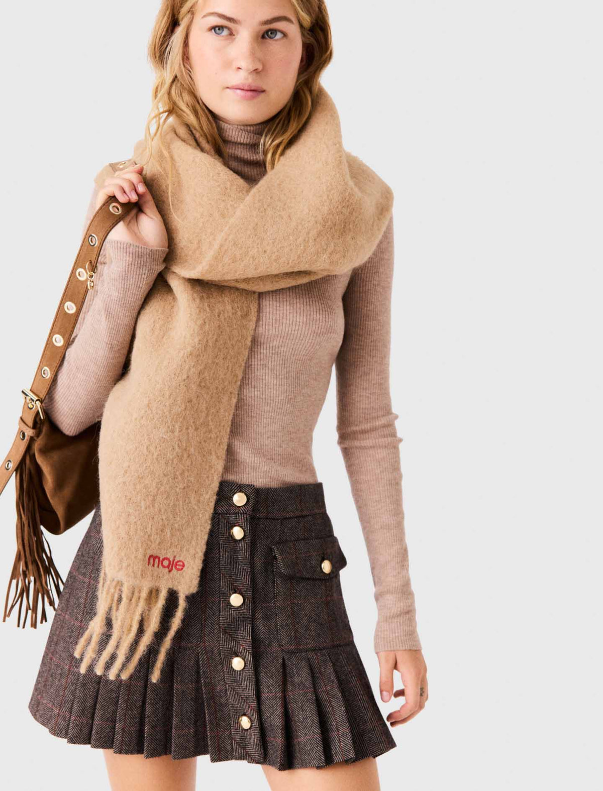 Short Checked Skirt Brown