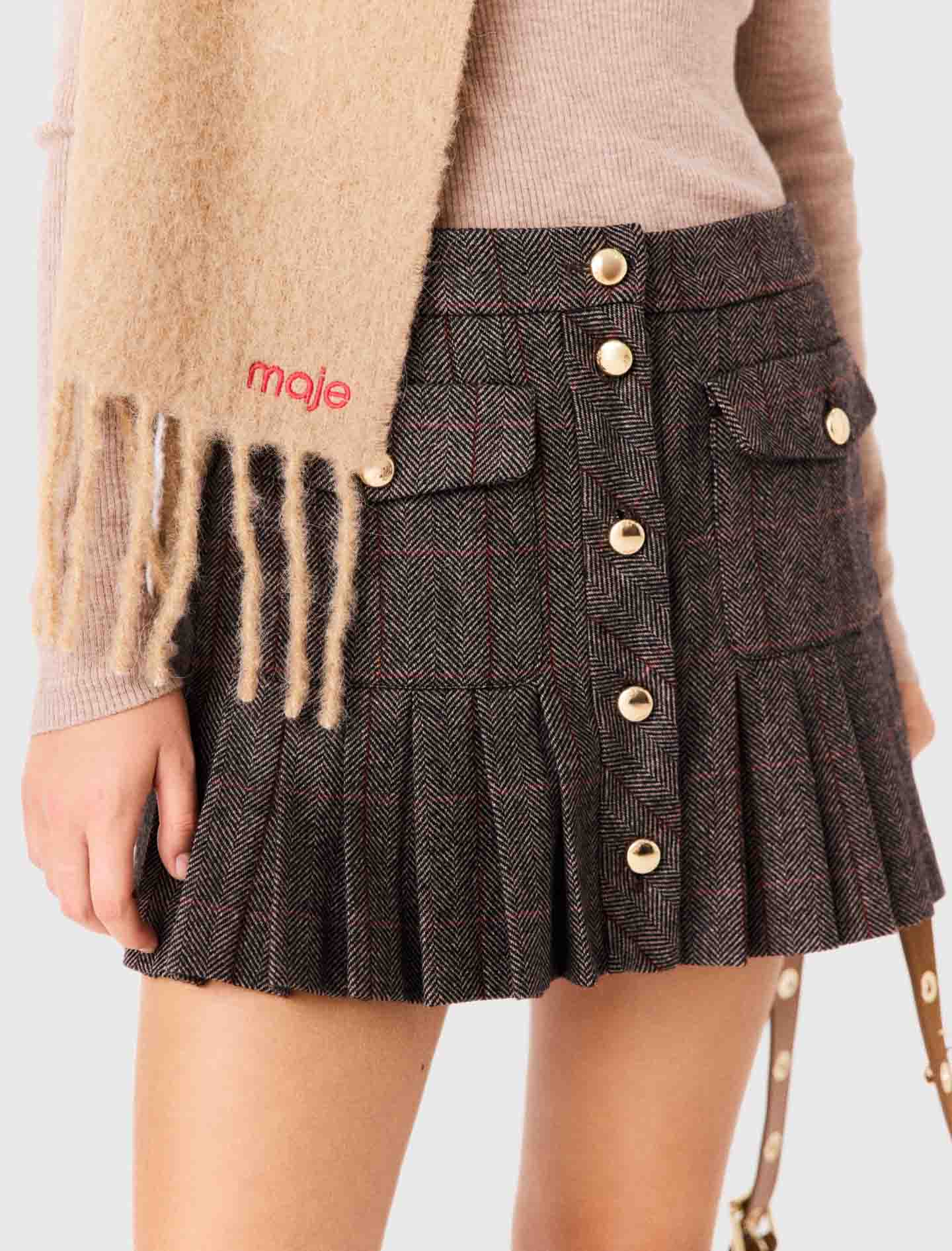 Short Checked Skirt Brown