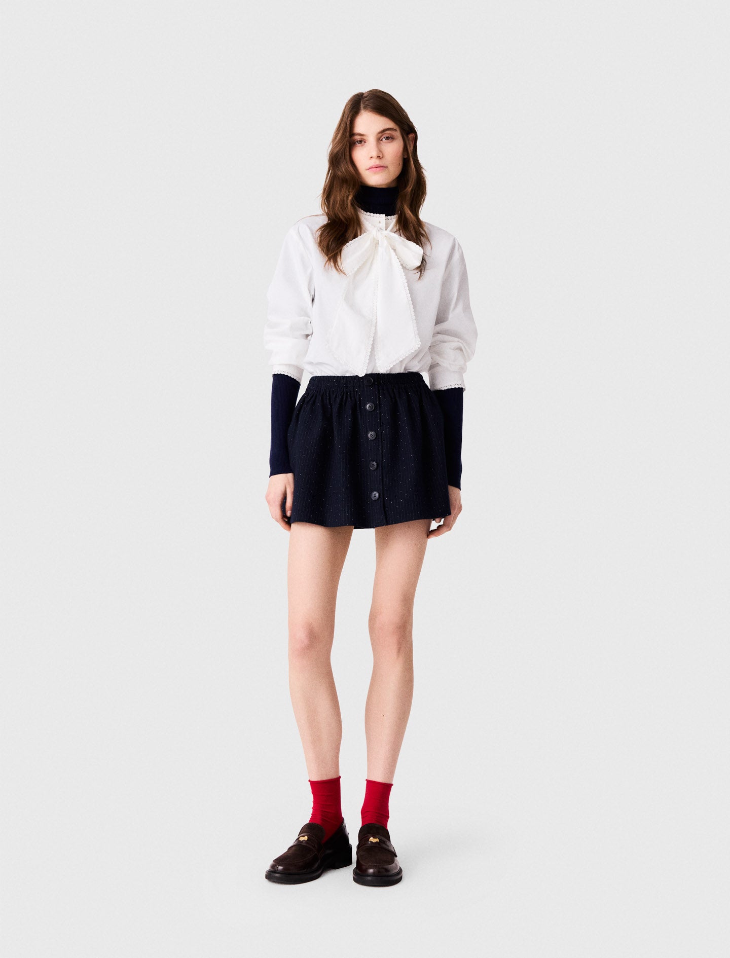 Short tailored rhinestone skirt Navy