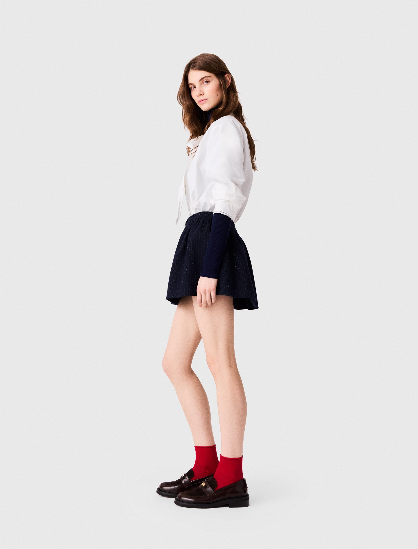 Short tailored rhinestone skirt Navy