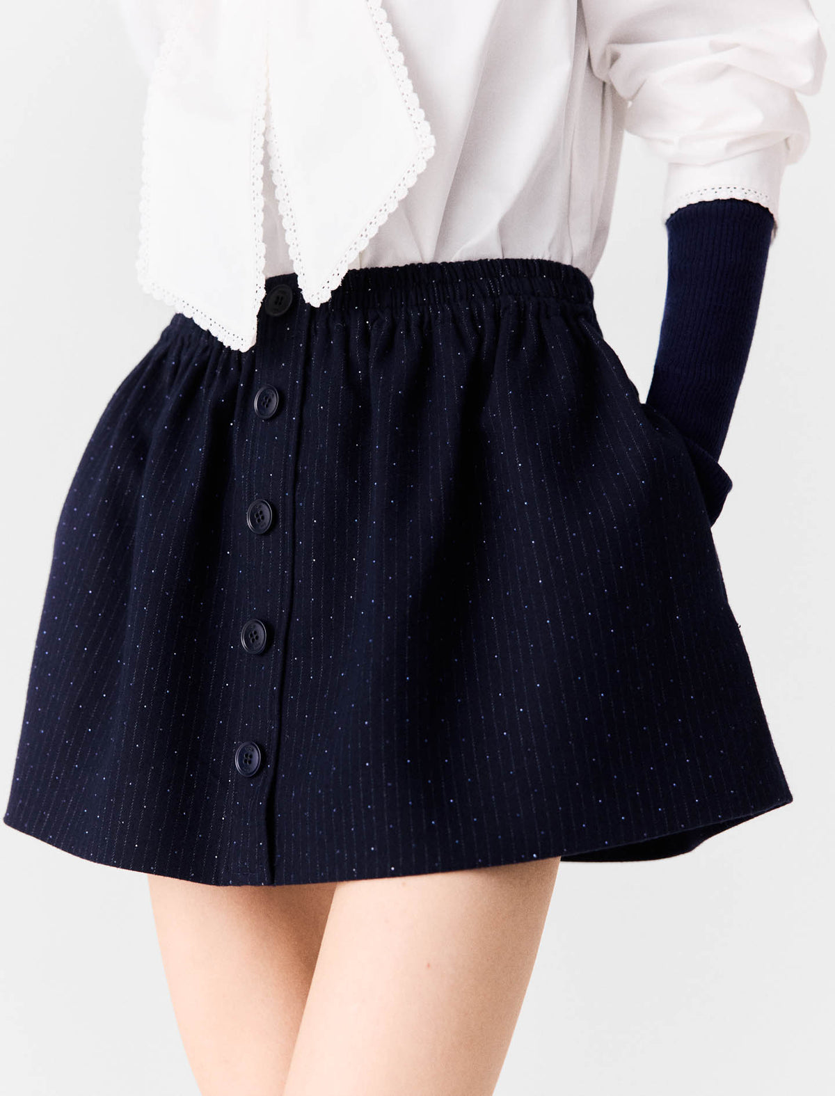 Short tailored rhinestone skirt Navy